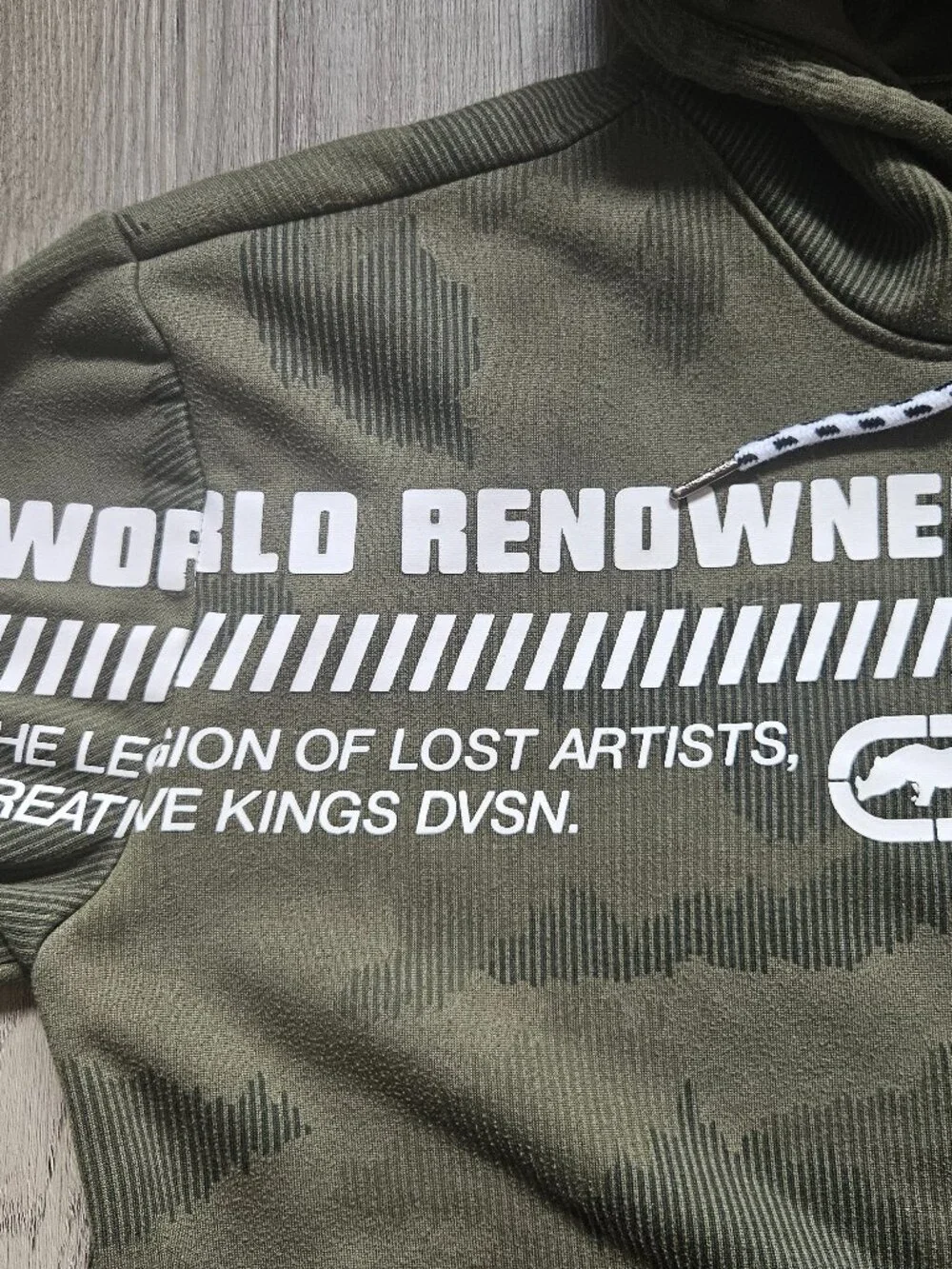 Ecko Unltd Mens XL Camo Hoodie Olive Green Pullover Sweatshirt World Renowned - Picture 4 of 9